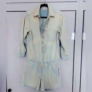 Madewell Light Washed Denim Long Sleeve Romper
